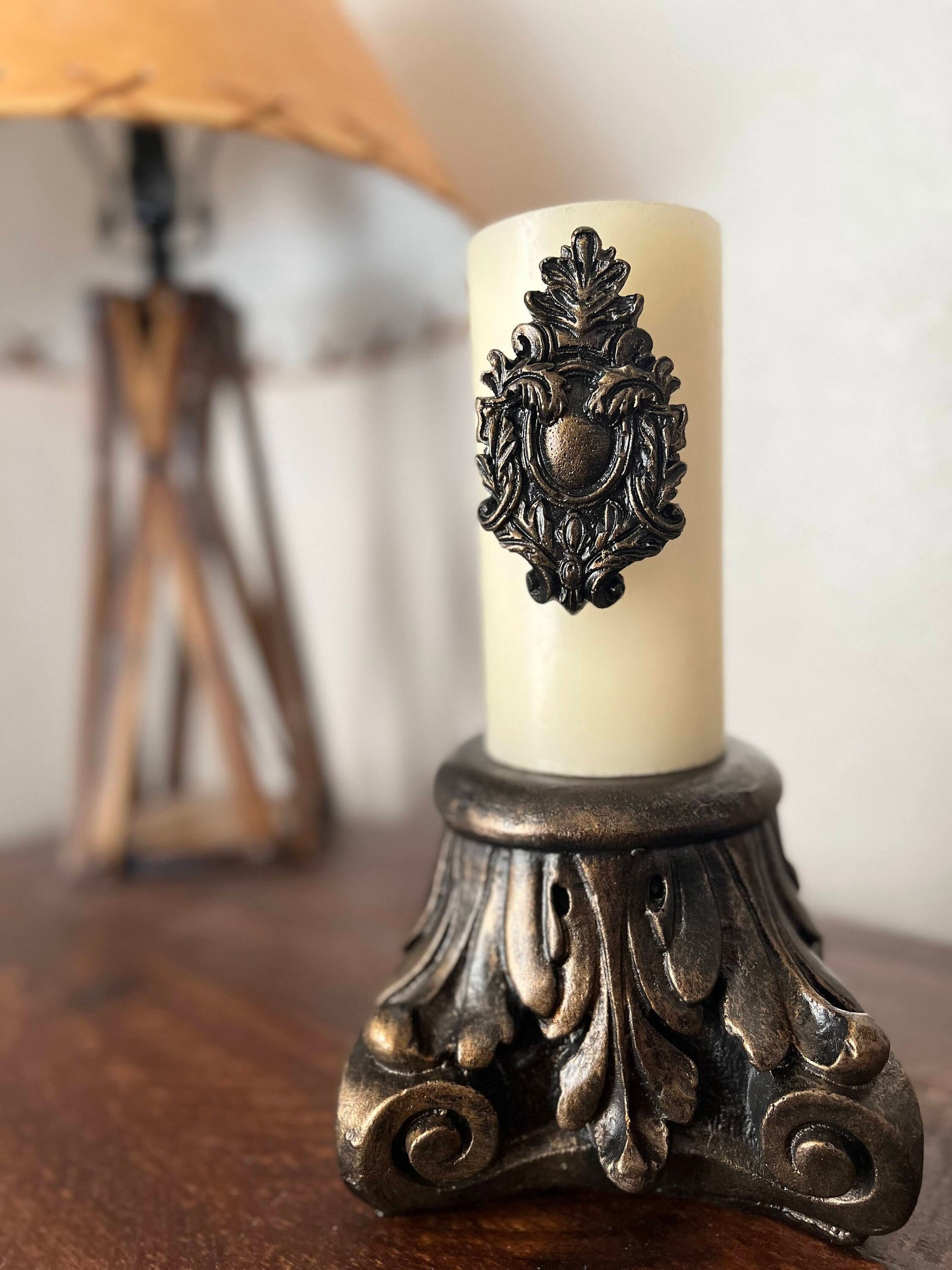 Shield Candle Pin for Pillar Candle. PICK YOUR COLOR. Medieval Old World Tuscan Royal Decor. Fleur de Lis Coat of Arms. FleurDeLisJunkie