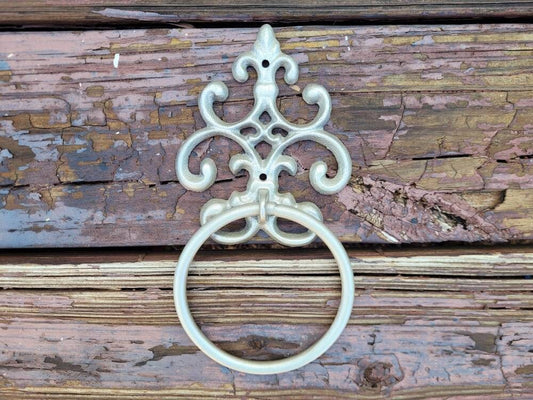 Scroll Towel Ring | Fleur De Lis Hand Towel Ring | Cast Iron Towel Ring | White Towel Hanger | Shabby Chic Bathroom | Fleurdelisjunkie