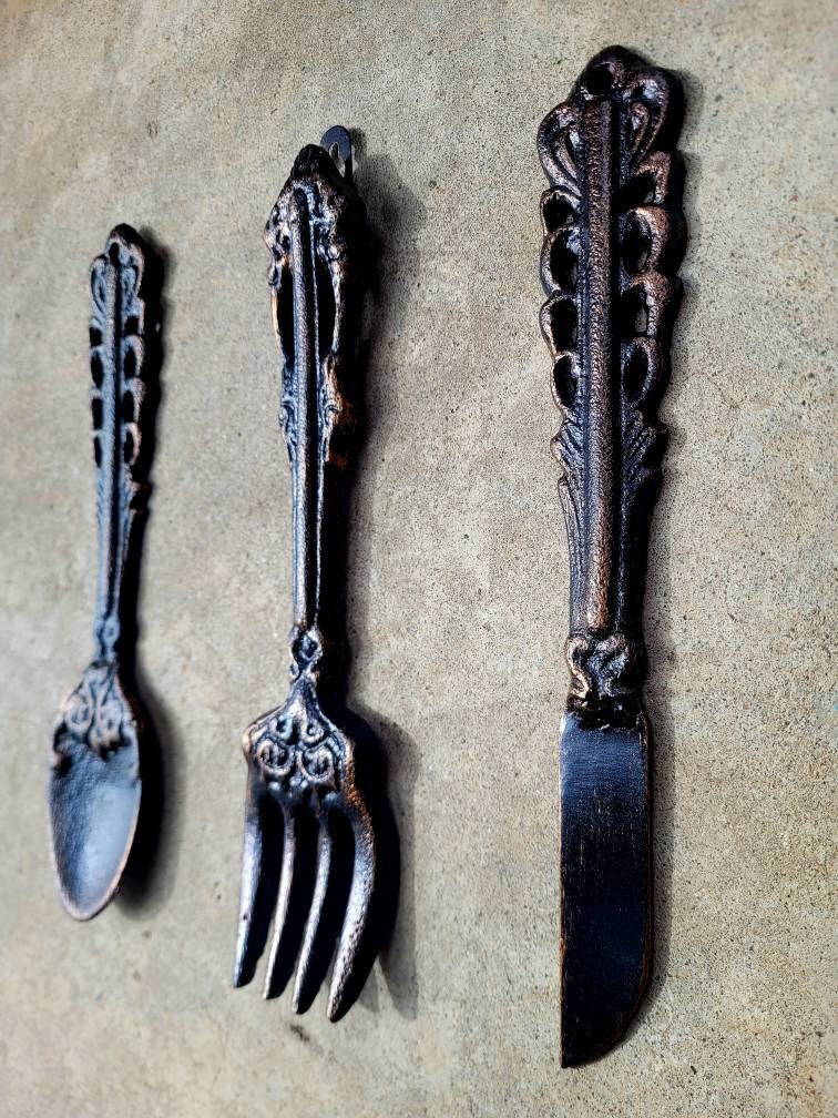 Kitchen Wall Decor, Fork, Spoon, Knife for Wall, PICK YOUR COLOR, Cast Iron Utensils for Wall, Farmhouse Kitchen, Breakfast Room Decor
