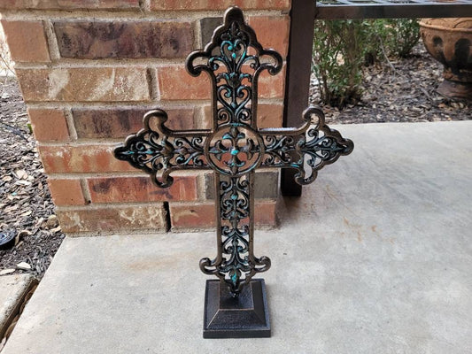 Standing Cross | PICK YOUR COLOR | Ornate Cross | Metal Cross | Handmade Cross | Tabletop Decor  Rustic Cross | FleurDeLisJunkie