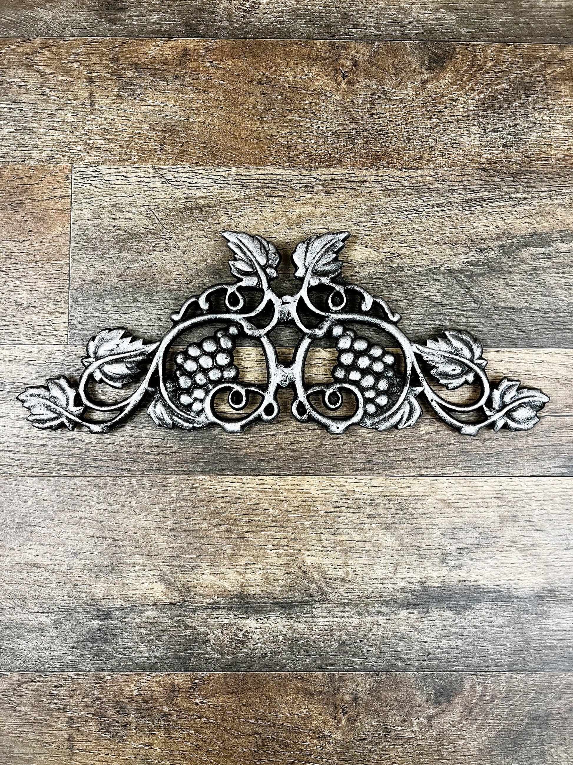 Wine Cellar Wall Decor Metal Wall Hanging Grapevine Decor | PICK YOUR COLOR | Wall Pediment Door Topper, silver grape kitchen Tuscan