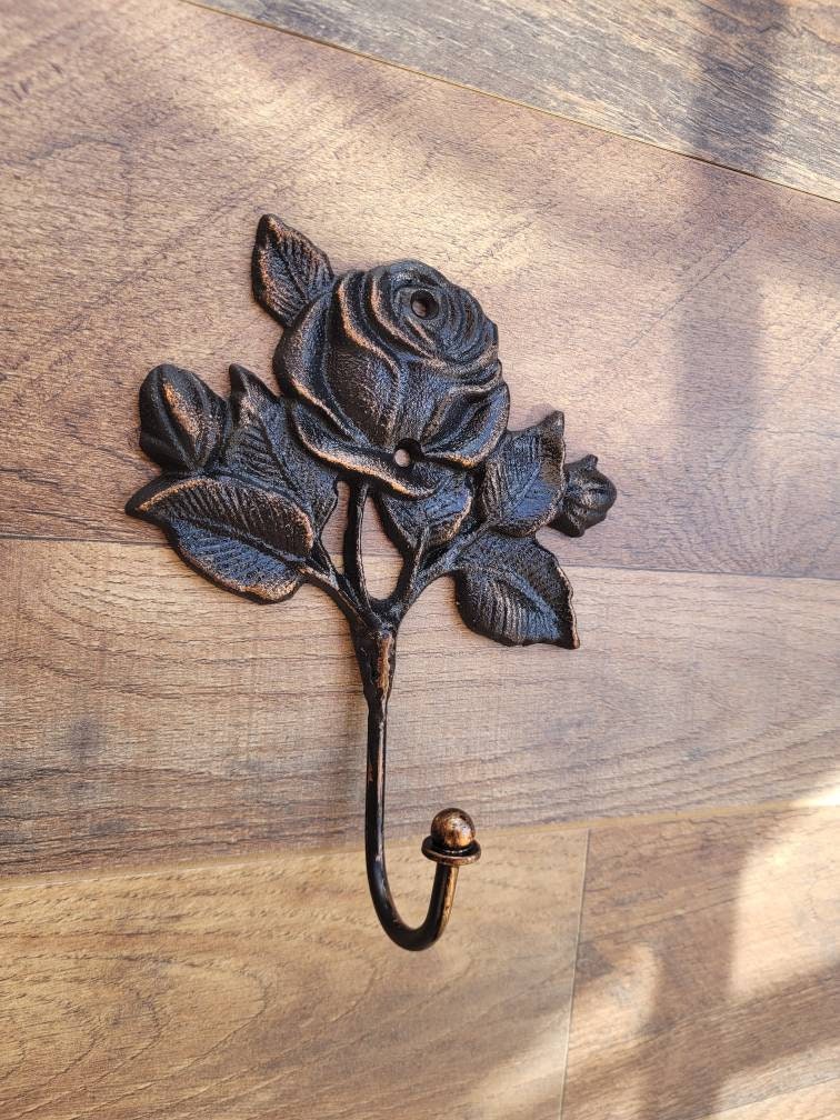 Rose Hook, Towel Hanger, Cottage Bathroom, Metal Rose Hook, Robe Hook, Iron Metal Bath Hardware