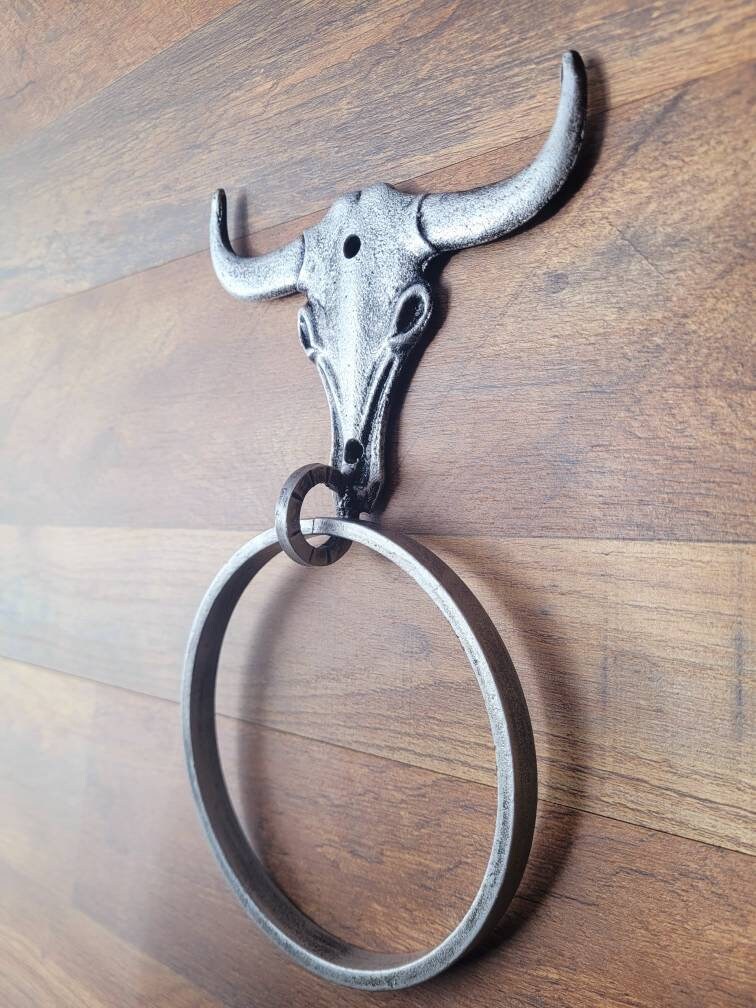 Longhorn Bathroom Towel Ring | PICK your COLOR and SIZE | Cast Iron Towel Ring | Towel Hanger | Ranch Cabin Bath | Western decor |