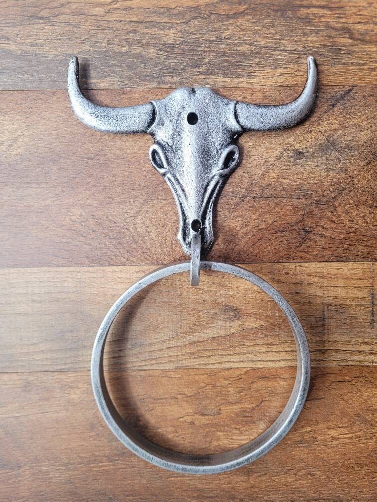 Longhorn Bathroom Towel Ring | PICK your COLOR and SIZE | Cast Iron Towel Ring | Towel Hanger | Ranch Cabin Bath | Western decor |