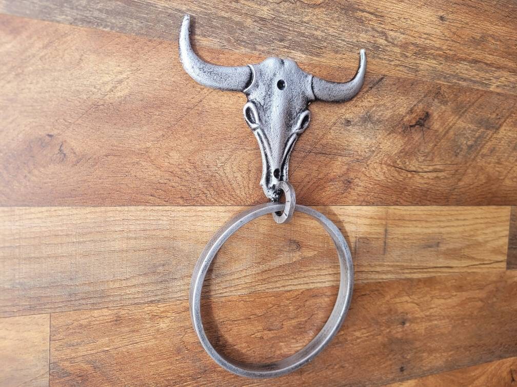 Longhorn Bathroom Towel Ring | PICK your COLOR and SIZE | Cast Iron Towel Ring | Towel Hanger | Ranch Cabin Bath | Western decor |