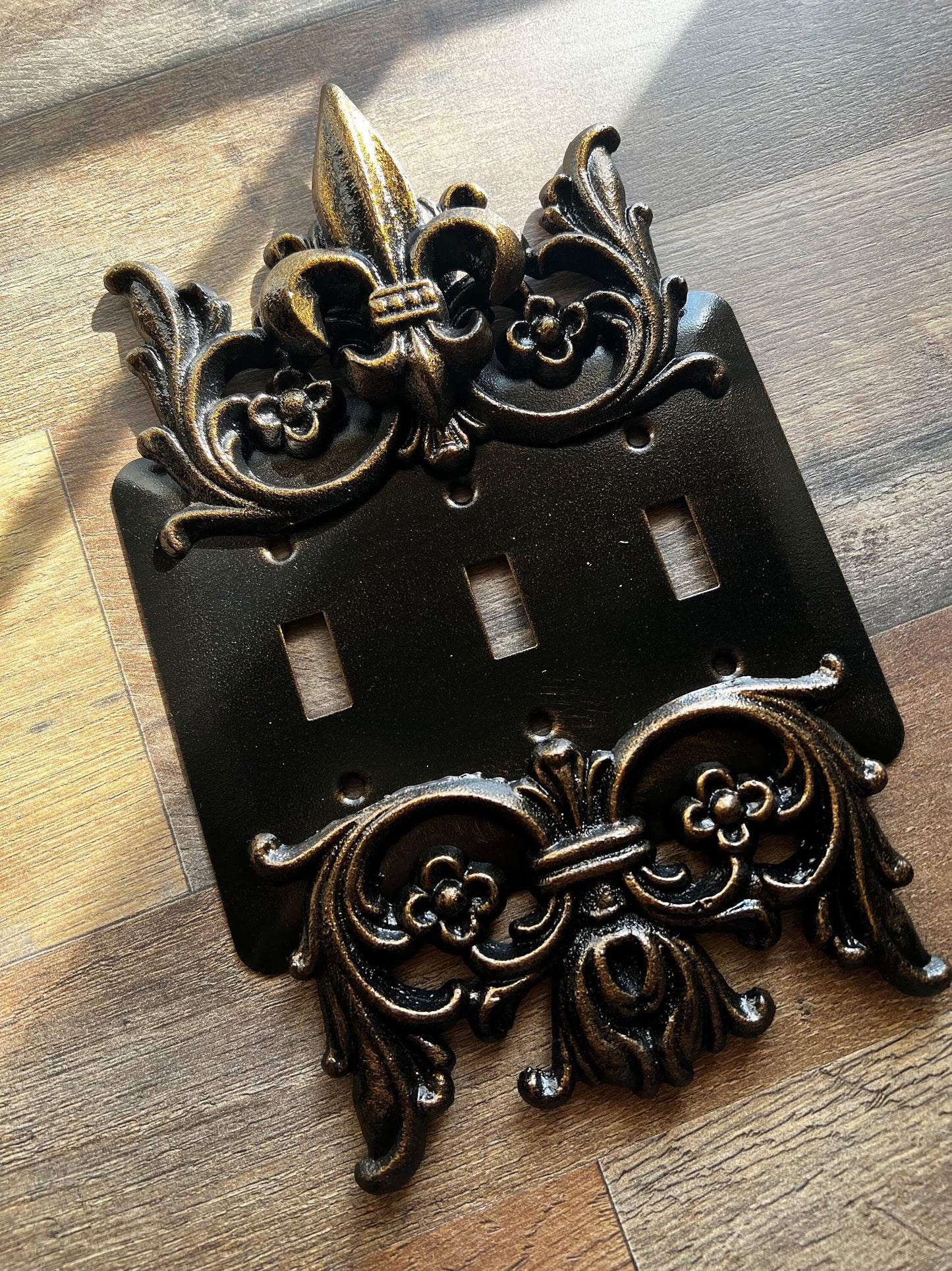 Metal Triple Toggle Light Switch Plate. PICK YOUR COLOR. 3 gang light switch cover, Medieval Gothic Royal Tuscan Decor. Three toggle switch