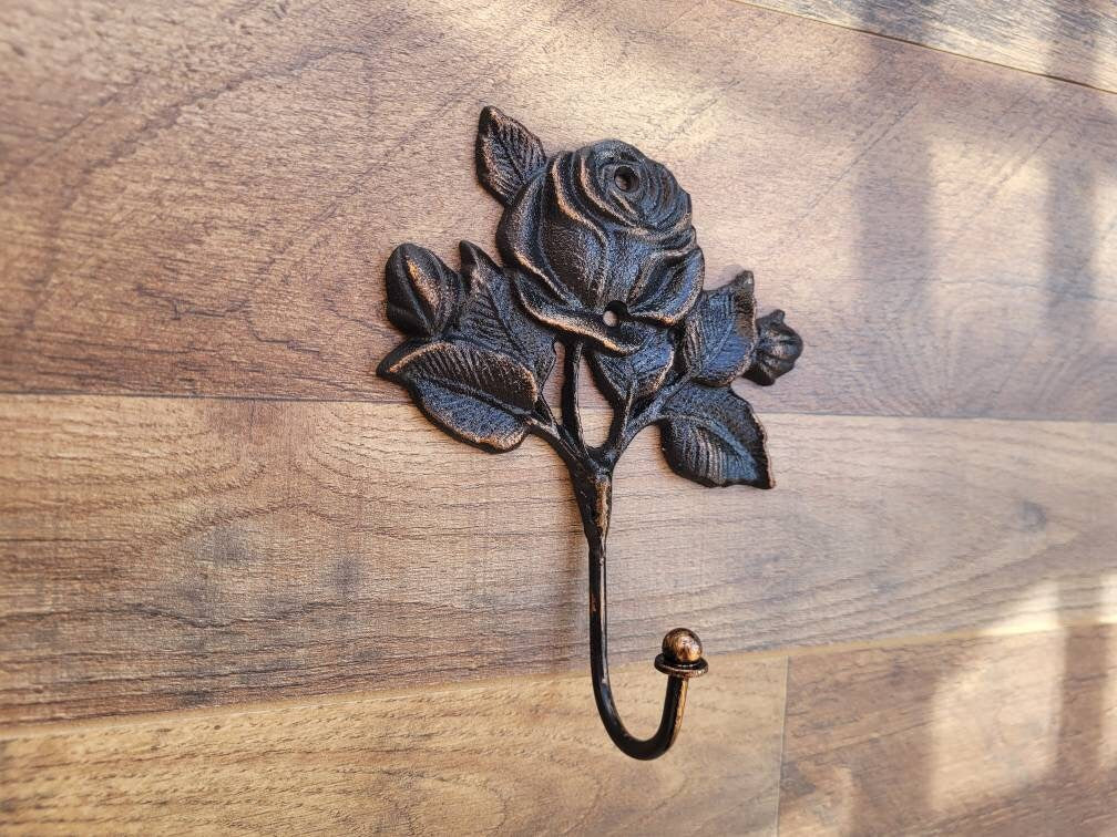 Rose Hook, Towel Hanger, Cottage Bathroom, Metal Rose Hook, Robe Hook, Iron Metal Bath Hardware