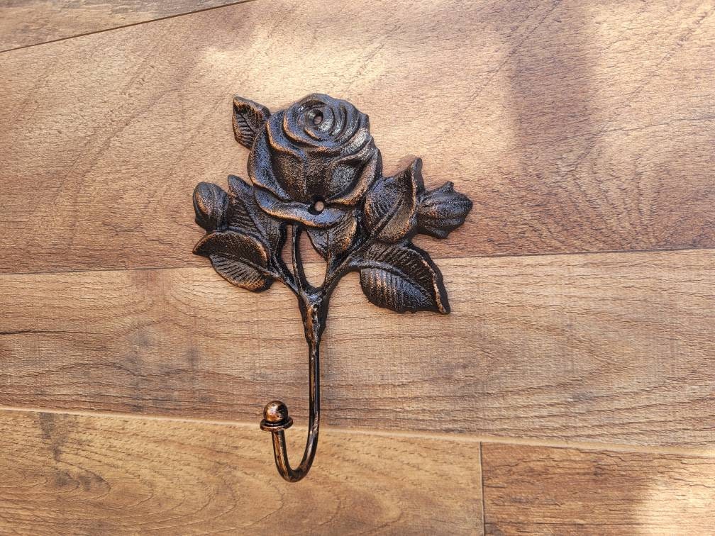 Rose Hook, Towel Hanger, Cottage Bathroom, Metal Rose Hook, Robe Hook, Iron Metal Bath Hardware