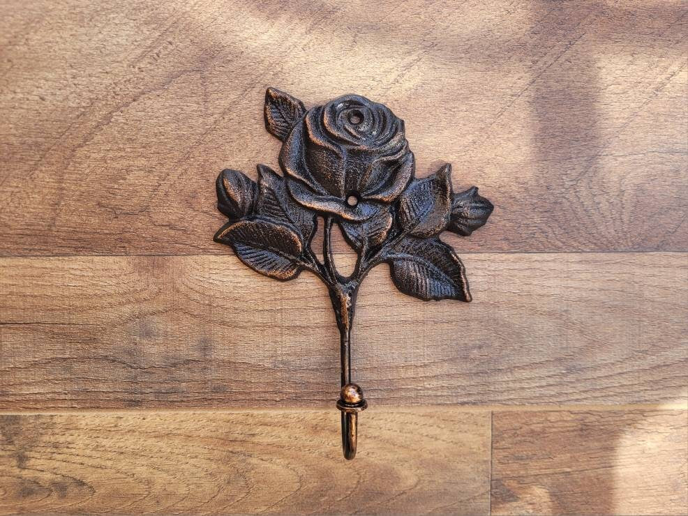 Rose Hook, Towel Hanger, Cottage Bathroom, Metal Rose Hook, Robe Hook, Iron Metal Bath Hardware