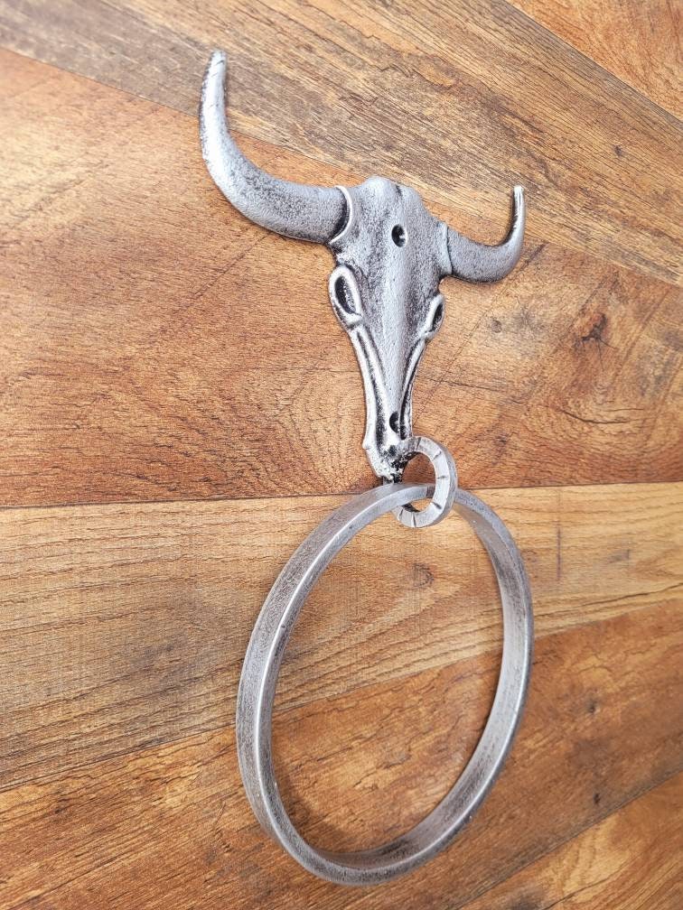 Longhorn Bathroom Towel Ring | PICK your COLOR and SIZE | Cast Iron Towel Ring | Towel Hanger | Ranch Cabin Bath | Western decor |