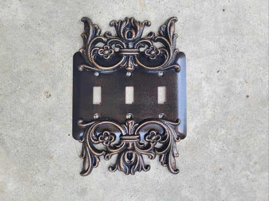 Metal Triple Light Switchplate - PICK YOUR COLOR - Old World, light switch plate, light switch cover, custom light switch, tuscan Fleur