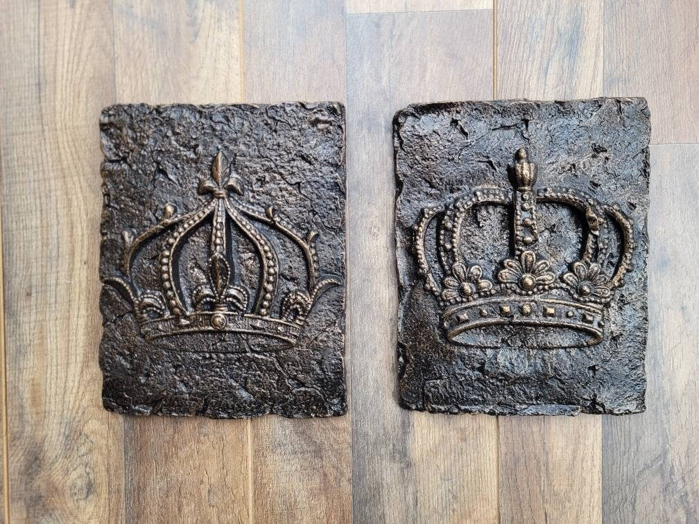 Set of 2 Crown Wall Plaques Decor | PICK YOUR COLOR | Royal King Queen | Architectural wall plaque | FleurDeLisJunkie |