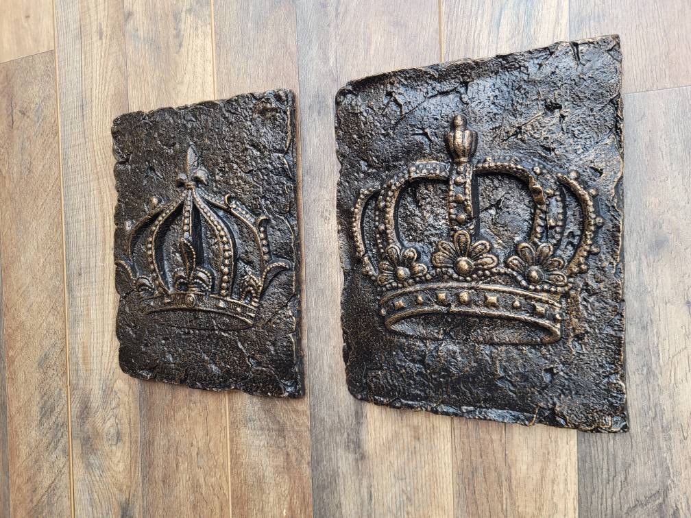 Set of 2 Crown Wall Plaques Decor | PICK YOUR COLOR | Royal King Queen | Architectural wall plaque | FleurDeLisJunkie |