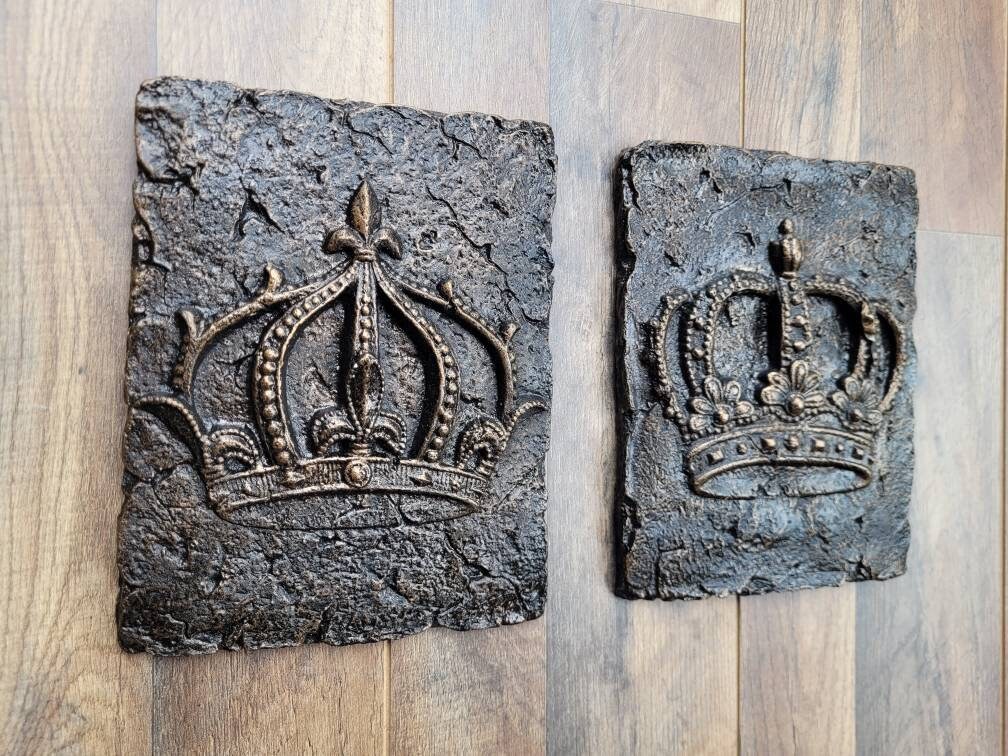 Set of 2 Crown Wall Plaques Decor | PICK YOUR COLOR | Royal King Queen | Architectural wall plaque | FleurDeLisJunkie |