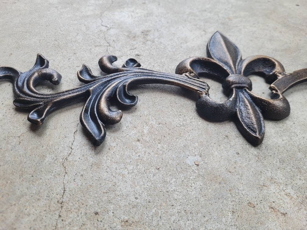 Cast Iron Fleur de Lis Topper | PICK YOUR COLOR | Pediment | French | Wrought Iron Decor | French Country | Metal Art | Valance | Fleurs