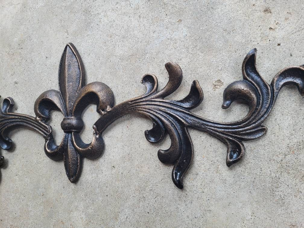 Cast Iron Fleur de Lis Topper | PICK YOUR COLOR | Pediment | French | Wrought Iron Decor | French Country | Metal Art | Valance | Fleurs