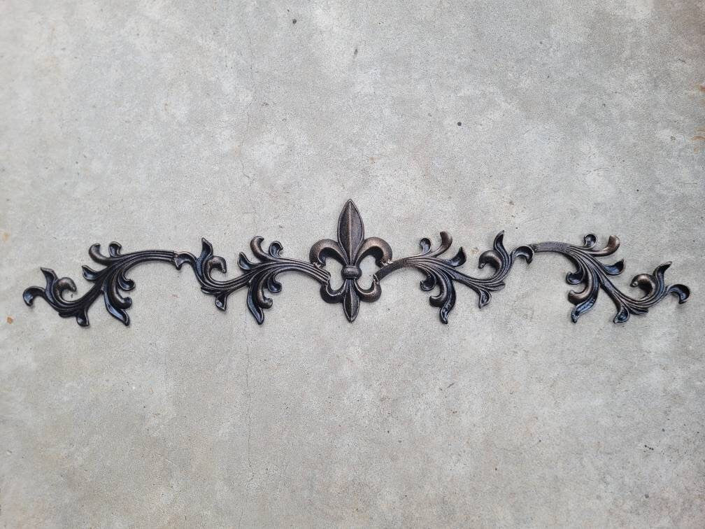 Cast Iron Fleur de Lis Topper | PICK YOUR COLOR | Pediment | French | Wrought Iron Decor | French Country | Metal Art | Valance | Fleurs