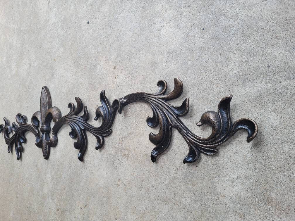 Cast Iron Fleur de Lis Topper | PICK YOUR COLOR | Pediment | French | Wrought Iron Decor | French Country | Metal Art | Valance | Fleurs