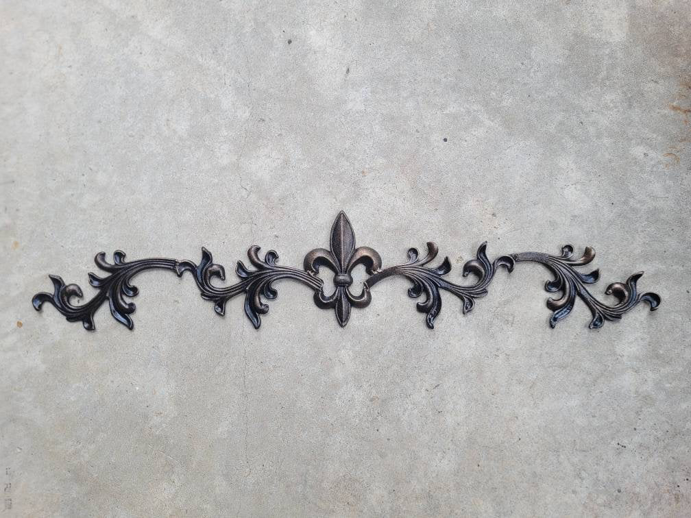 Cast Iron Fleur de Lis Topper | PICK YOUR COLOR | Pediment | French | Wrought Iron Decor | French Country | Metal Art | Valance | Fleurs