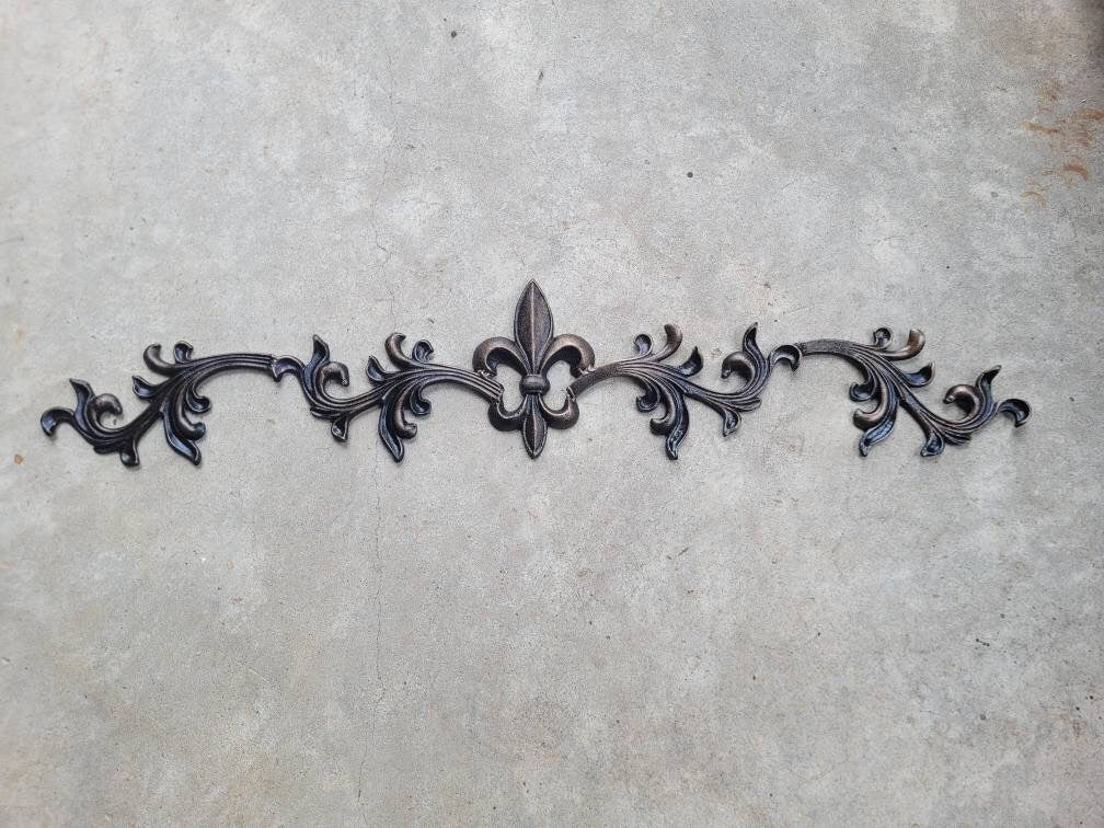 Cast Iron Fleur de Lis Topper | PICK YOUR COLOR | Pediment | French | Wrought Iron Decor | French Country | Metal Art | Valance | Fleurs