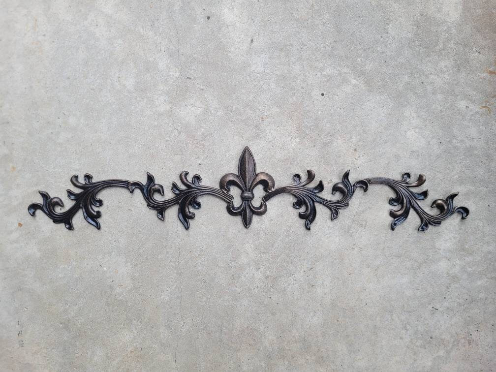 Cast Iron Fleur de Lis Topper | PICK YOUR COLOR | Pediment | French | Wrought Iron Decor | French Country | Metal Art | Valance | Fleurs