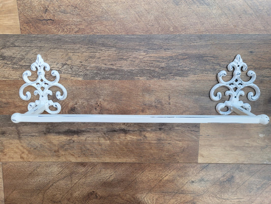 Metal Towel Bar for Shabby Chic Bathroom, PICK YOUR COLOR. Iron Towel Holder for Bath | Fleur de Lis Towel Rod