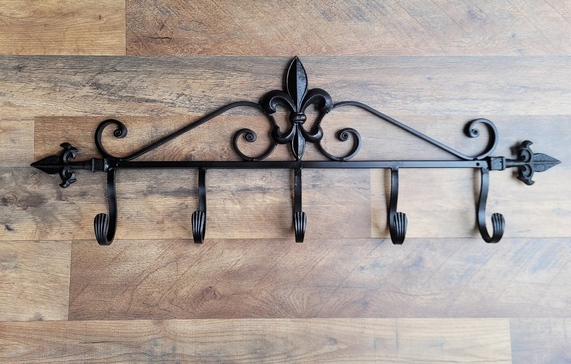 Farmhouse Decor Wrought Iron Coat Rack Wall Mounted Fleur De Lis
