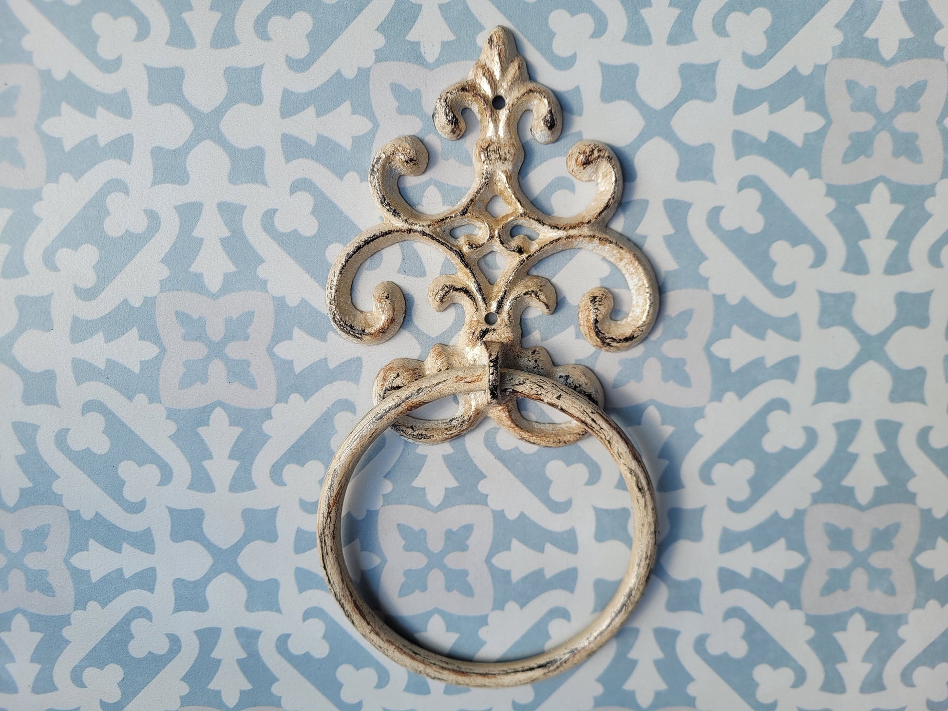 Scroll Towel Ring | Fleur De Lis Hand Towel Ring | Cast Iron Towel Ring | White Towel Hanger | Shabby Chic Bathroom | Fleurdelisjunkie