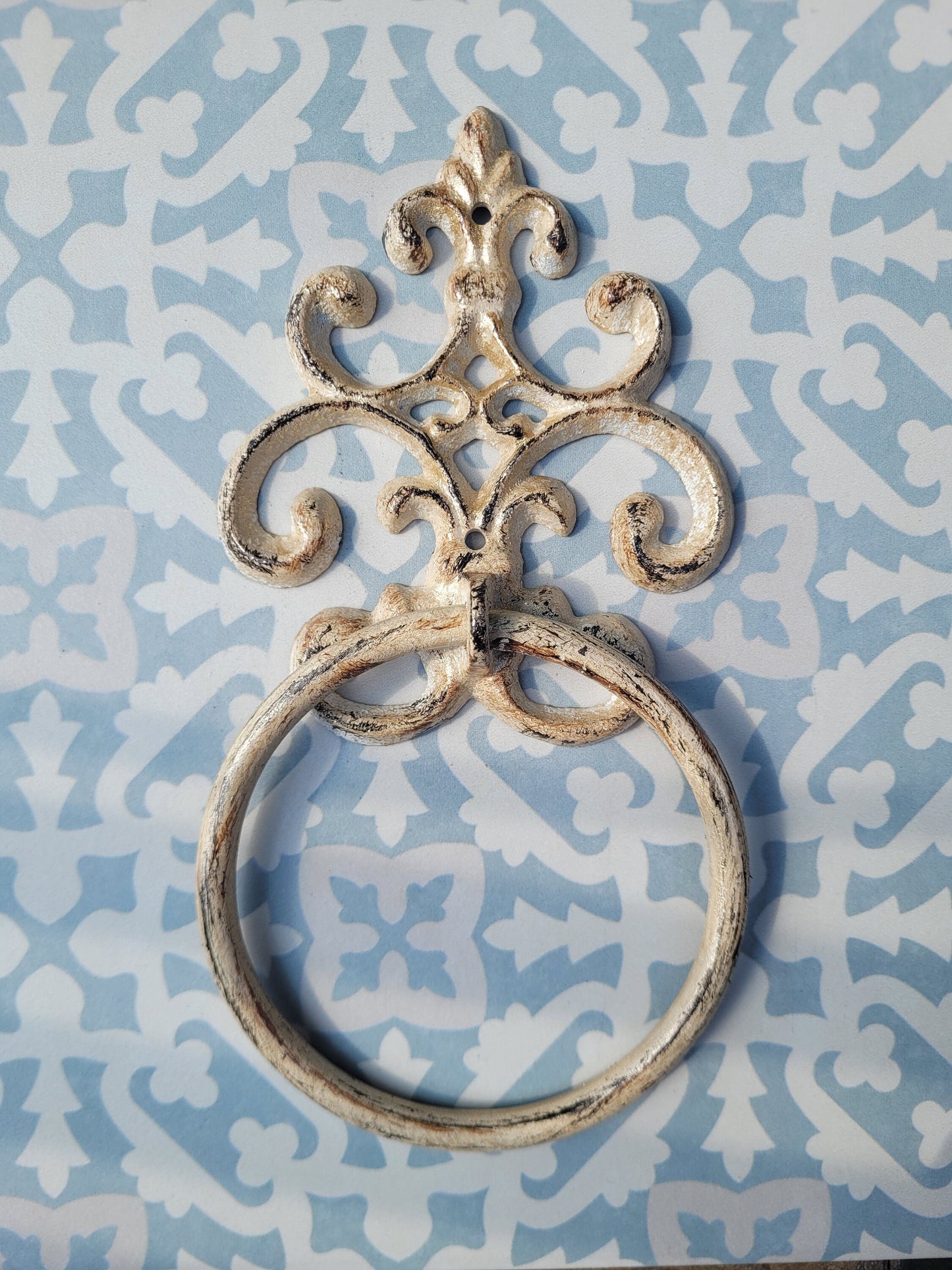 Scroll Towel Ring | Fleur De Lis Hand Towel Ring | Cast Iron Towel Ring | White Towel Hanger | Shabby Chic Bathroom | Fleurdelisjunkie