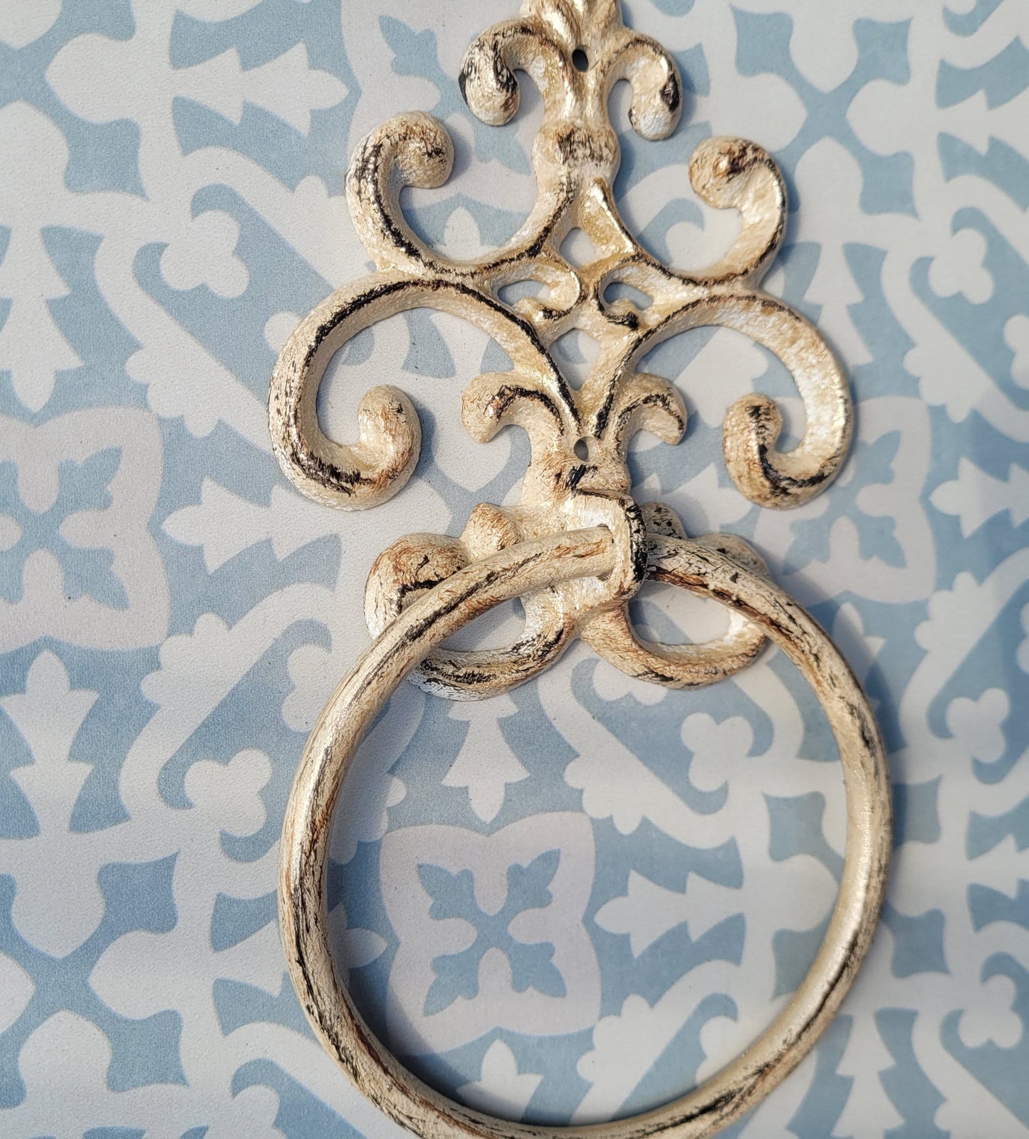 Scroll Towel Ring | Fleur De Lis Hand Towel Ring | Cast Iron Towel Ring | White Towel Hanger | Shabby Chic Bathroom | Fleurdelisjunkie