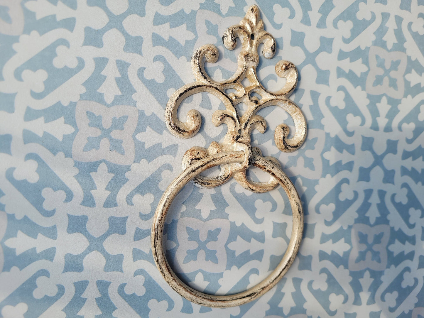 Scroll Towel Ring | Fleur De Lis Hand Towel Ring | Cast Iron Towel Ring | White Towel Hanger | Shabby Chic Bathroom | Fleurdelisjunkie