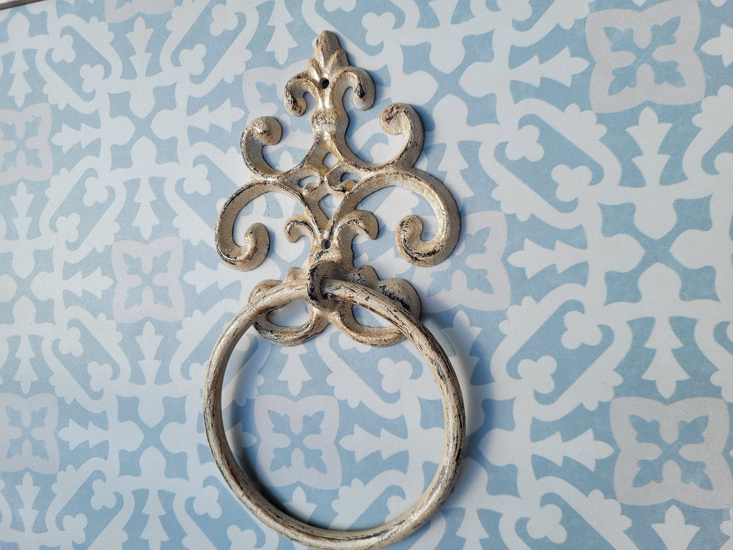 Scroll Towel Ring | Fleur De Lis Hand Towel Ring | Cast Iron Towel Ring | White Towel Hanger | Shabby Chic Bathroom | Fleurdelisjunkie