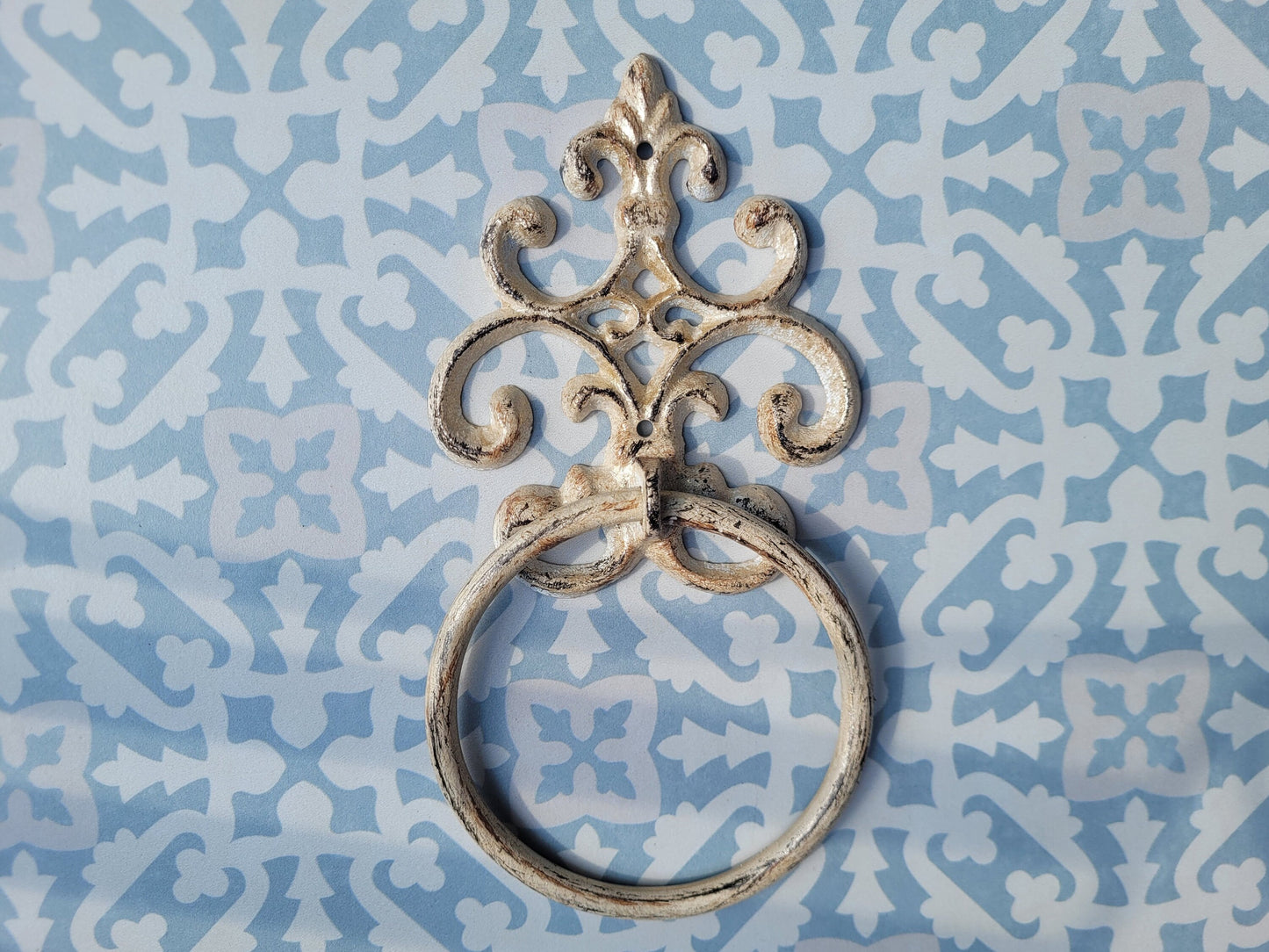 Scroll Towel Ring | Fleur De Lis Hand Towel Ring | Cast Iron Towel Ring | White Towel Hanger | Shabby Chic Bathroom | Fleurdelisjunkie