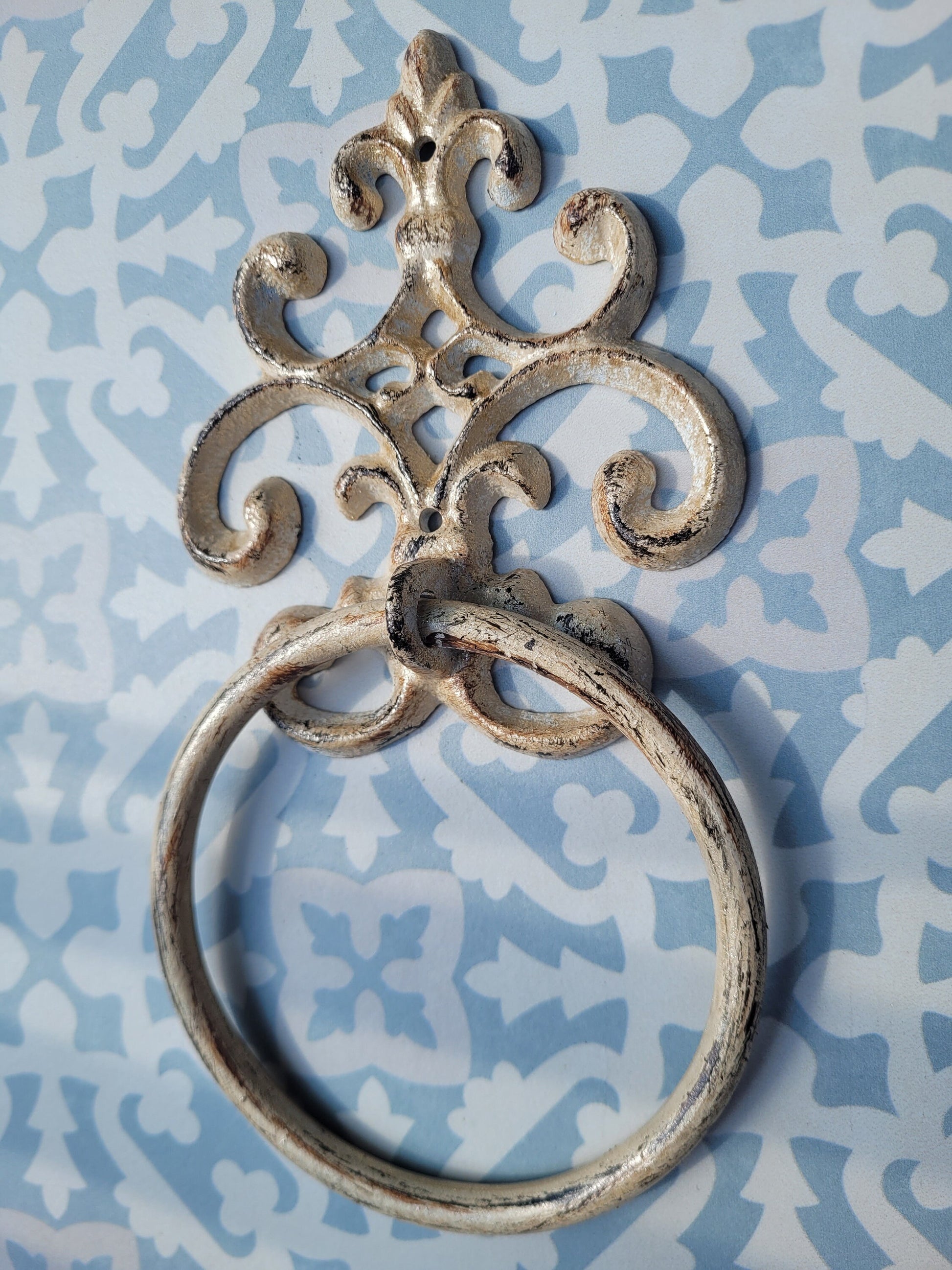 Scroll Towel Ring | Fleur De Lis Hand Towel Ring | Cast Iron Towel Ring | White Towel Hanger | Shabby Chic Bathroom | Fleurdelisjunkie